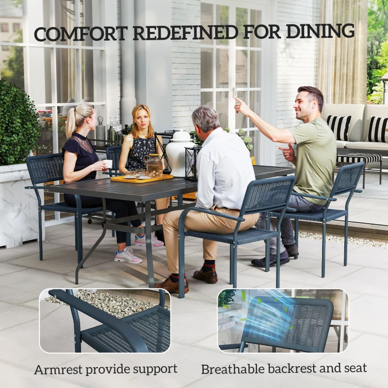 Best Garden Chairs Set of 4, Stackable Rattan Effect Dining Chairs with Armrest, Weather Resistant and Lightweight Outdoor Furniture Armchairs for Patio, Balcony, Terrace, Dark Grey - Image 6