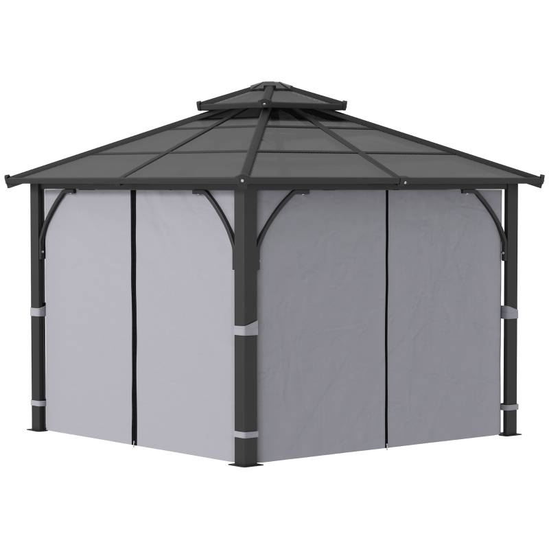 Best 3 x 3(m) Hardtop Gazebo Canopy with 7mm Double Polycarbonate Roof, Garden Gazebo Permanent Pavilion with Mosquito Netting and Curtains for Patio, Deck, Dark Grey - Image 11
