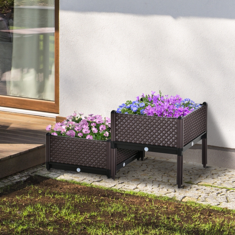 Best 50cm x 50cm x 46.5cm Set of 2 41L Plastic Raised Garden Bed, Planter Box, Flower Vegetables Planting Container with Self-Watering Design and Drainage Holes for Patio Balcony - Image 10