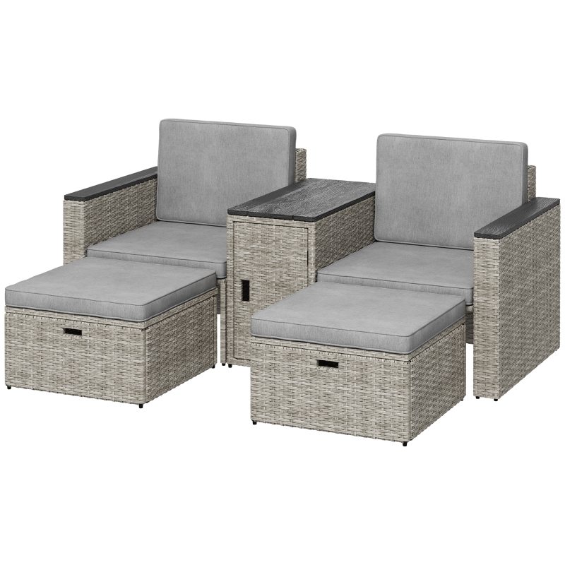 Best 5 Piece Rattan Garden Furniture Set, Nesting Outdoor Furniture Conversation Set with 2 Footstools, WPC Storage Coffee Table and Cushions, Wicker Garden Sofa for Conservatory, Terrace, Grey - Image 11
