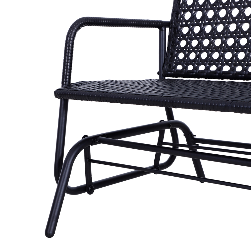 Best 2 Seater PE Rattan Glider Bench, Outdoor Loveseat Chair with Steel Frame, Porch Rocking Glider for 2 Person with Armchair, High Back, Black - Image 9