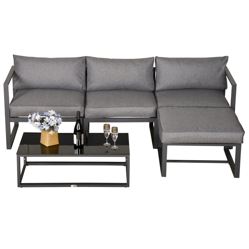 Best 5 Pieces Outdoor Patio Furniture Set, Sofa Couch with Glass Coffee Table, Cushioned Chairs and Aluminum Tube, for Balcony Garden Backyard, Grey - Image 10