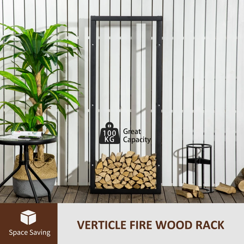 Best Metal Firewood Log Holder Tall Firewood Rack Indoor Outdoor Fireplace Wood Storage Shelf, Black, 60Wx25Dx150Hcm - Image 4