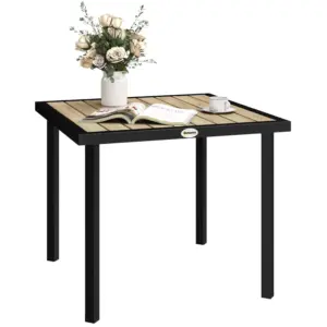 Best Square Garden Dining Table with 5.4cm Parasol Hole, Slatted Top, Metal Frame, 86 x 86 x 71cm, Brown