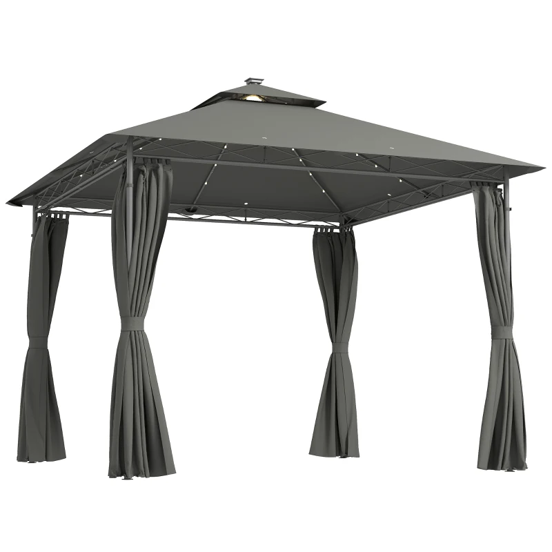 Best 3 x 3 m Solar LED Metal Gazebo - Dark Grey