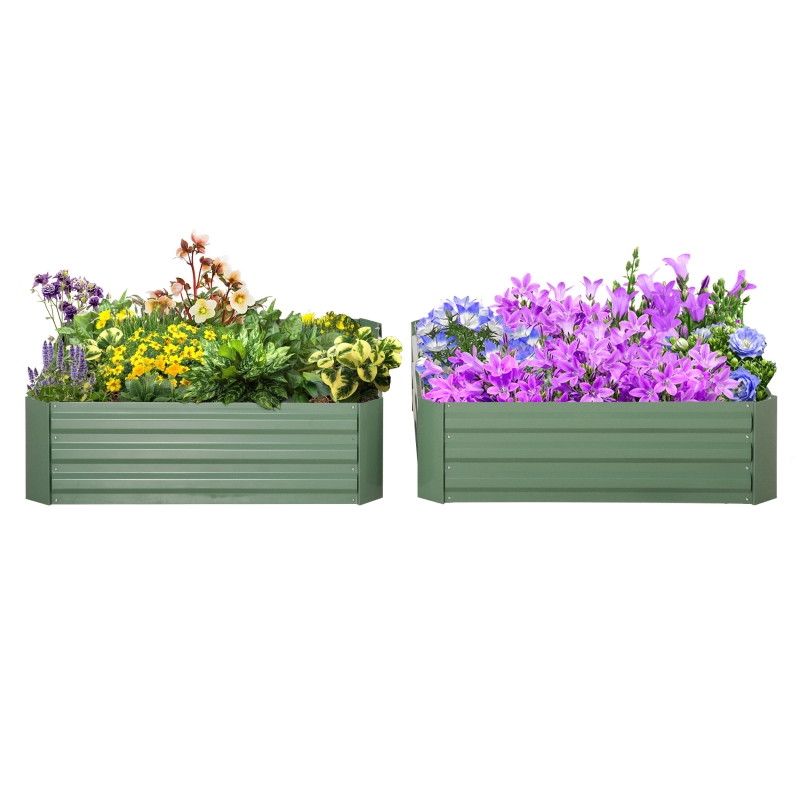Best Set of 2 291L Raised Garden Bed, Elevated Galvanised Planter Box for Flowers, Herbs, 100x100x30cm, Green - Image 11