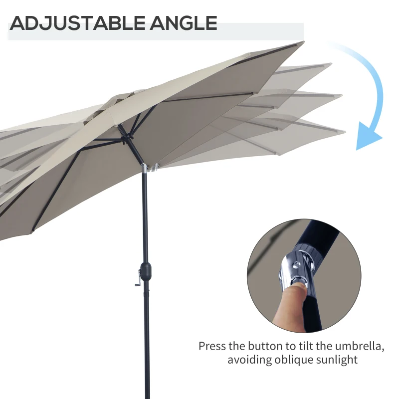 Best 3(m) Tilting Parasol Garden Umbrellas, Outdoor Sun Shade with 8 Ribs, Tilt and Crank Handle for Balcony, Bench, Garden, Light Grey - Image 4