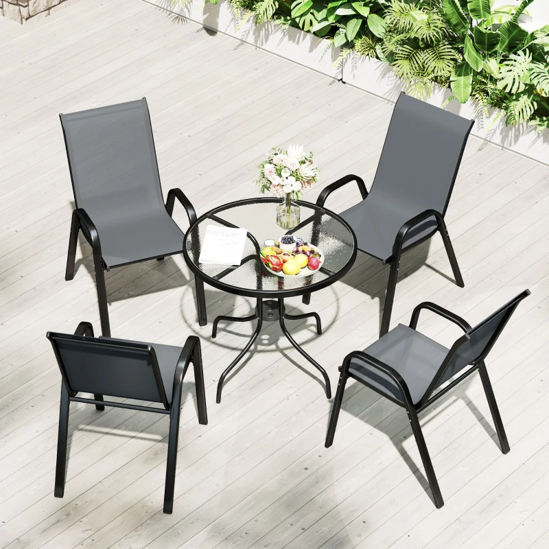 Best Five-Piece Steel Patio Set, with Glass-Top Table - Dark Grey - Image 8