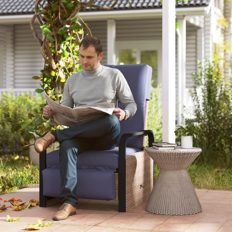 Best 140° Reclining Rattan Armchair - Brown/Blue - Image 2