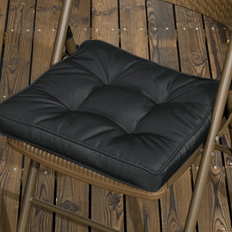 Best Set of 4 Garden Seat Cushion with Ties, 42 x 42cm Replacement Dining Chair Seat Pad, Black - Image 7