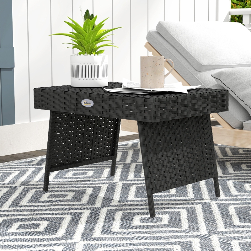 Best Foldable Outdoor Side Table, Rattan Garden Coffee Table with Steel Frame, Space Saving Bistro Garden Furniture for Patio, Balcony, 60 x 41 x 41 cm, Black - Image 10