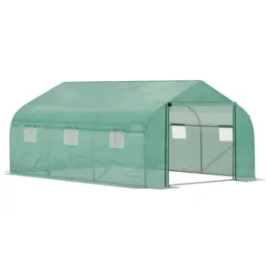 Best Walk-in Polytunnel Garden Greenhouse, Outdoor Mesh Door Greenhouse with PE Cover and 6 Windows, 4.5 x 3 x 2m, Green