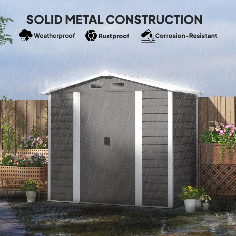Best 7 x 4ft Garden Shed, Easy to Assemble, Upgraded Galvanised Steel Frame with Foundation Kit, Double Doors with Lock, Outdoor Metal Shed with Vents and Gloves, Garden Storage Shed, Light Grey - Image 6