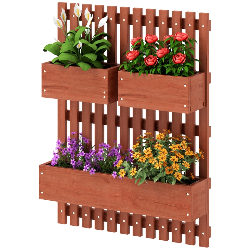 Best Wall-mounted Wooden Garden Planters with Trellis, Drainage Holes and 3 Planter Boxes for Patio, Brown - Image 11