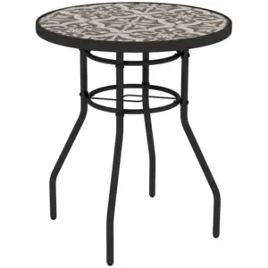 Best Φ60 Garden Table, with Glass Printed Tabletop - Brown