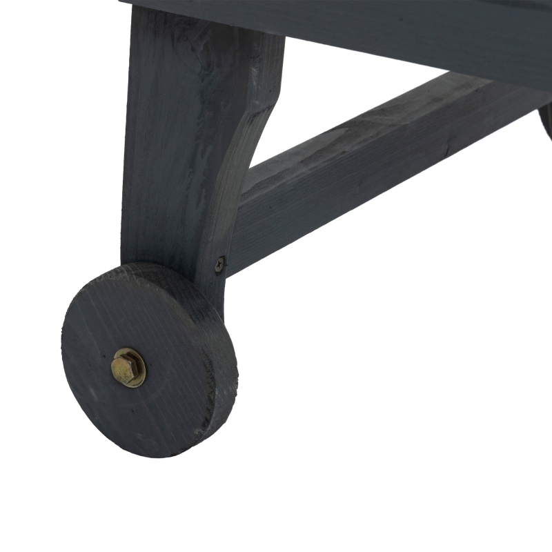 Best Garden Patio Sun Lounger, Outdoor Wooden Sun Bed with Built-In Table, Reclining Backrest and Rolling Wheels for Sunbathing, Grey - Image 9