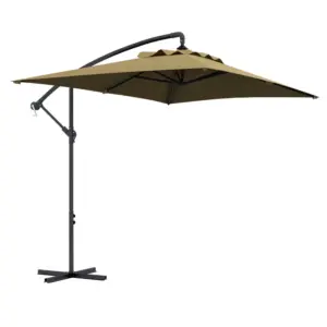 Best 3m Square Canopy Cantilever Parasol, with Cross Base - Brown