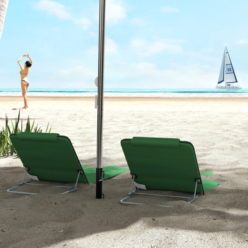 Best Set of Two Metal Frame Beach Chairs, with Reclining Backs - Green - Image 9