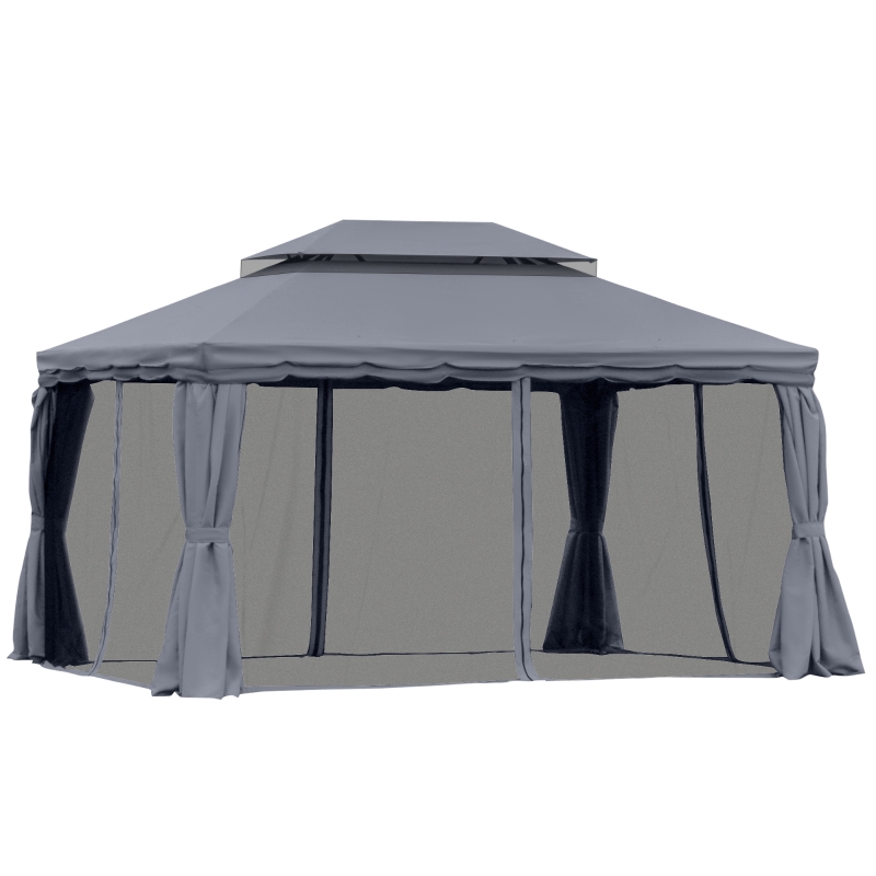 Best 3 x 4m Aluminium Garden Gazebo, Marquee Canopy Shelter Pavilion Party Tent with Nets and Curtains for Garden and Deck, Dark Grey - Image 11