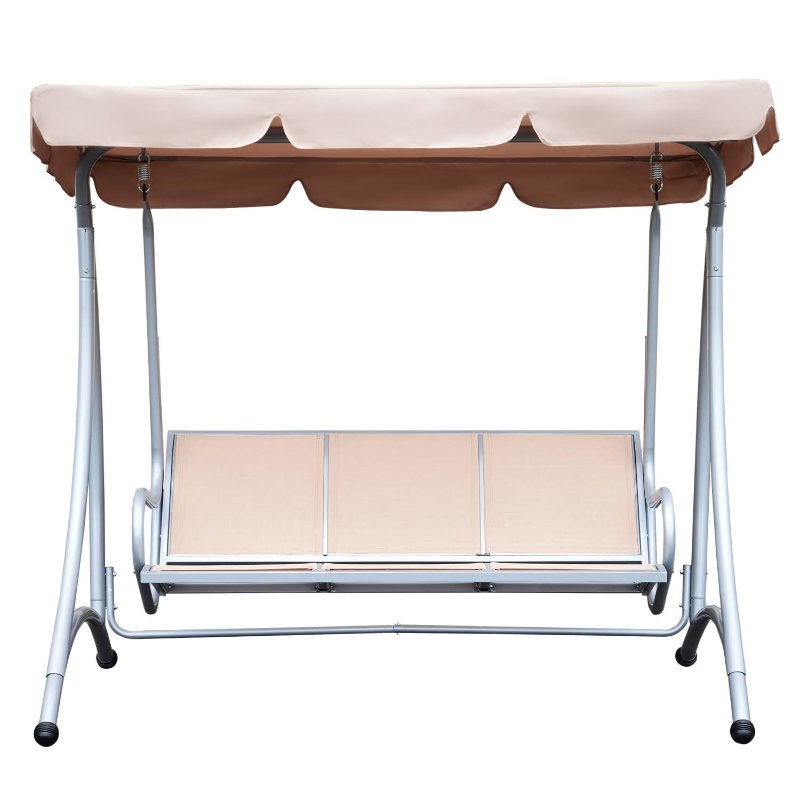 Best 3 Seater Garden Swing Seat Bench Steel Swing Chair with Adjustable Canopy for Outdoor Patio Porch - Beige - Image 11