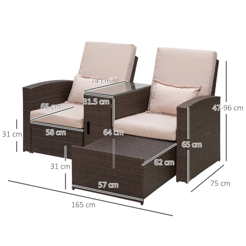 Best 2-Seater Rattan Sofa Lounger Set-Brown - Image 3