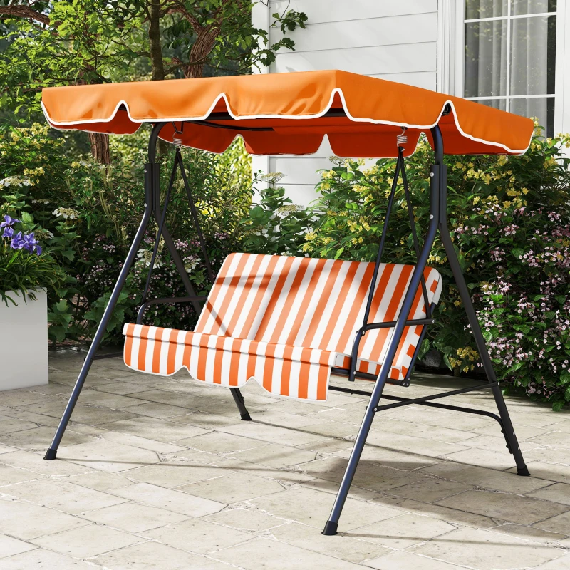 Best 3 Seater Canopy Swing Chair Garden Rocking Bench Heavy Duty Patio Metal Seat w/ Top Roof - Orange - Image 8