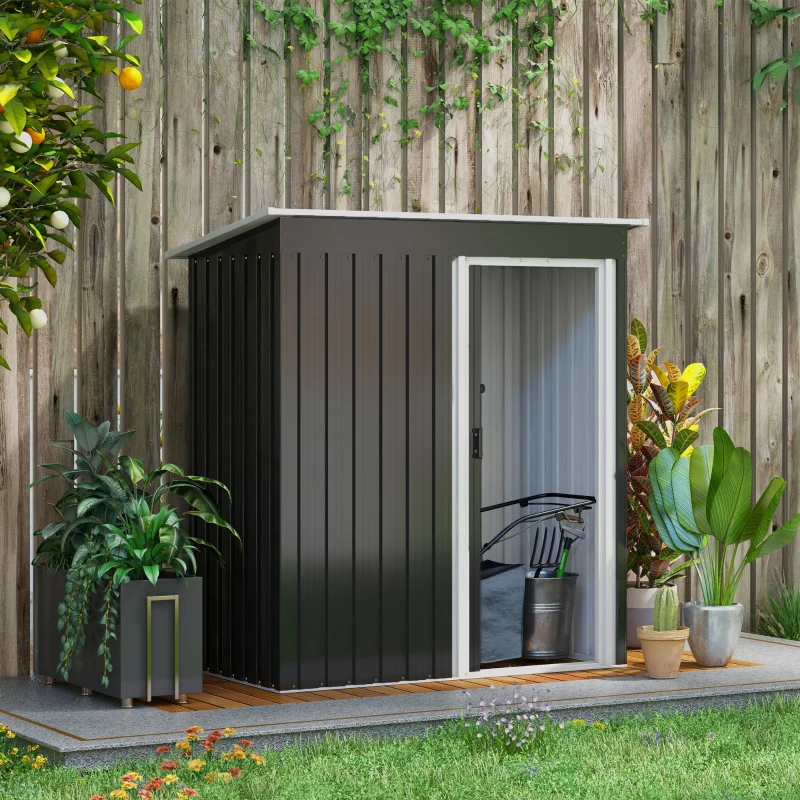 Best 5 x 3ft Garden Storage Shed with Sliding Door and Sloped Roof Outdoor Equipment Tool, Black - Image 2