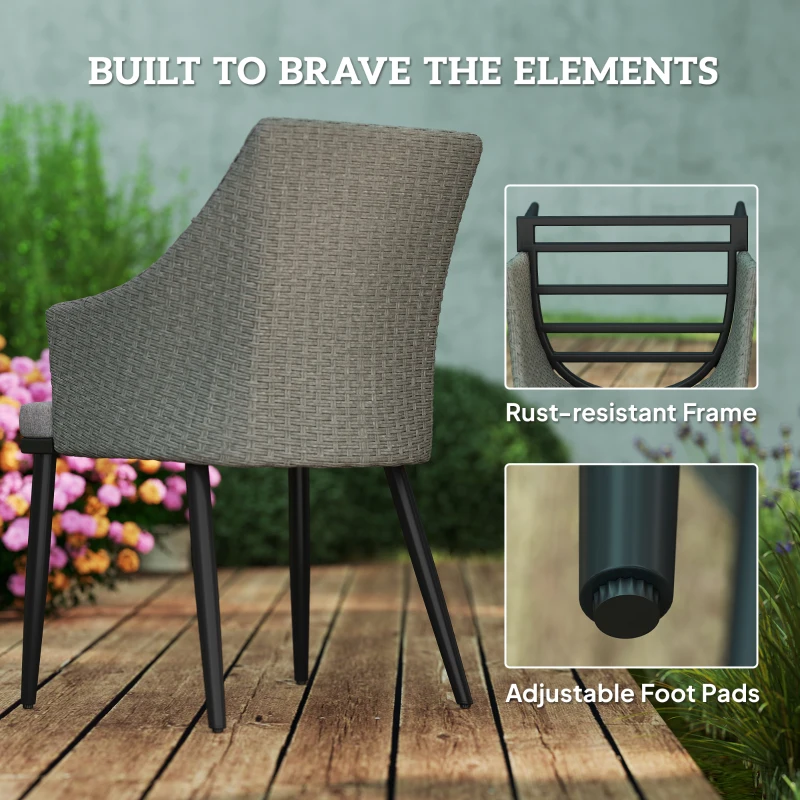 Best 6 Seater Rattan Dining Set with Cushions, Garden Furniture Set with Armchairs, Rectangle Slatted Table Top, Steel Frame, Parasol Hole, Wicker Outdoor Furniture for Patio, Balcony, Grey - Image 6