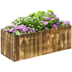Best 70L Raised Garden Bed, Wooden Rectangle Planter Box, Outdoor Herb Vegetable Flower Pot (80L x 33W x 30H cm)