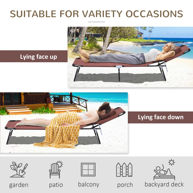 Best Outdoor Folding Sun Lounger with Face Hole, 4 Level Adjustable Backrest Reclining Garden Lounger, Garden Recliner Sunbed with 600 D Oxford Cloth Seat and Pillow for Beach, Brown - Image 5