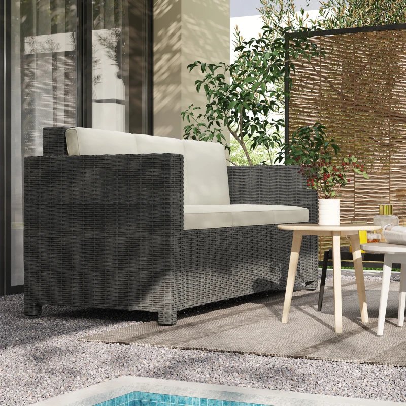 Best 3 Seater Rattan Sofa All-Weather Wicker Weave Metal Frame Chair with Fire Resistant Cushio-Cream - Image 2