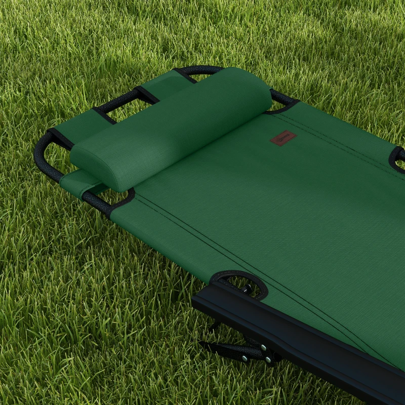 Best 2 in 1 Sun Lounger Folding Reclining Chair Garden Outdoor Camping Adjustable Back with Pillow, Green - Image 8