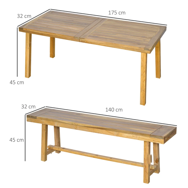 Best 3 Pieces Picnic Bench Set with Table and 2 Benches, Acacia wood Dining Trestle Beer Table and Seat, Natural Wood Finish - Image 3