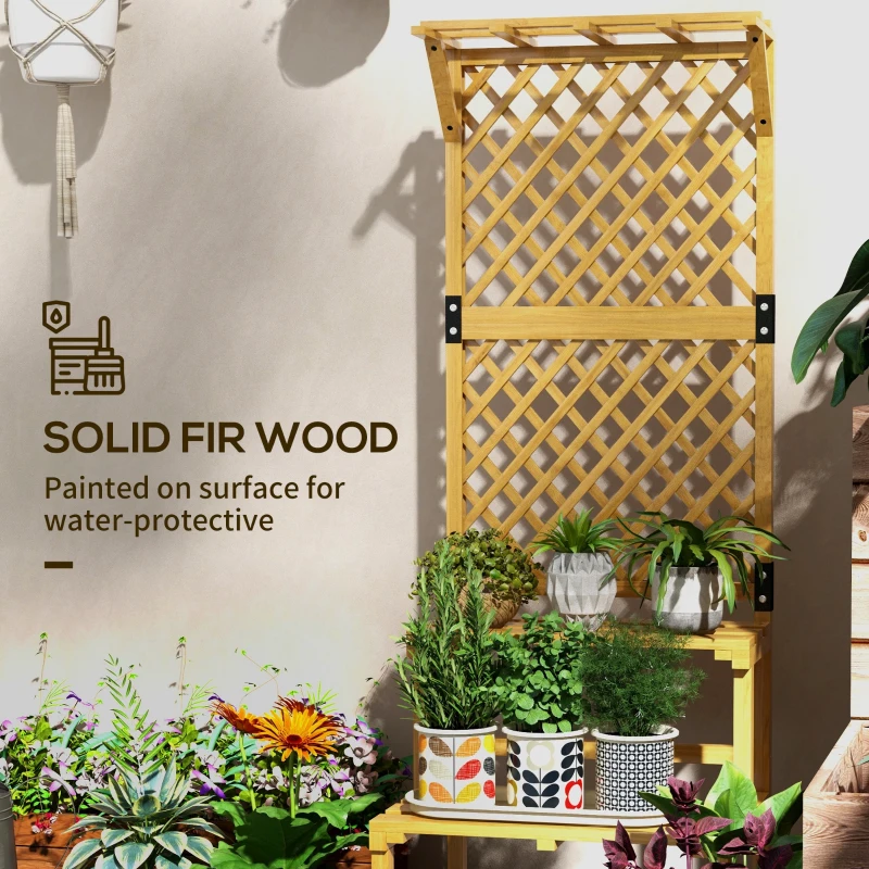 Best Wooden Plant Stand, with Trellis - Natural Finish - Image 5