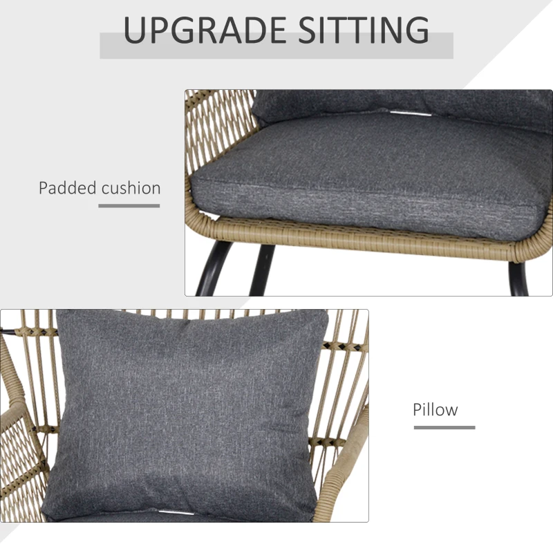 Best 3 Pieces Rattan Bistro Set, Wicker Garden Furniture Set with Cushions, Glass Top Coffee Table and Chairs for Outdoor, Patio, Balcony, Brown - Image 4