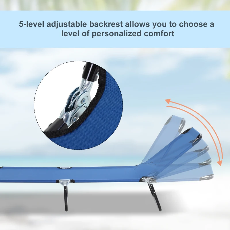 Best Foldable Sun Lounger with 5-Position Adjustable Backrest, Outdoor Portable Recliner Chaise Lounge Chair with Breathable Mesh Fabric, Blue - Image 4