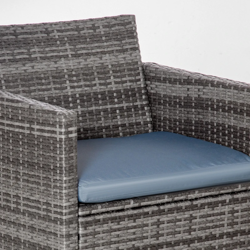 Best 4 Pieces PE Rattan Garden Sofa Set with Cushions, Outdoor Patio Wicker Weave Conservatory Furniture Set with a Loveseat, 2 Armchairs and a Glass Top Coffee Table, Grey - Image 8