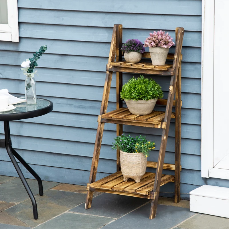 Best Wooden Folding Flower Pot Stand 3 Tier Garden Planter Display Ladder Gardener Storage Shelves Rack Herb Holder (40L x 37W x 93H cm) - Image 2