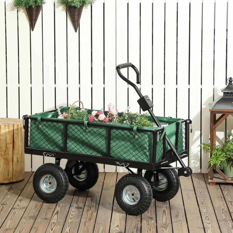 Best 114L Steel Frame Garden Cart Trolley - Green - Image 2