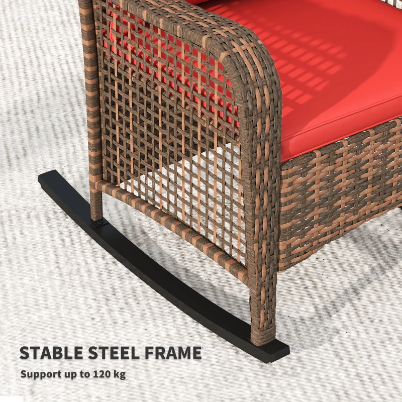 Best Garden Rocking Chair, Outdoor Rattan Rocker Lounge Chair with Seat and Back Cushions, Patio Armchair Seat with All-weather Wicker, Steel Frame for Porch Balcony, Red - Image 6