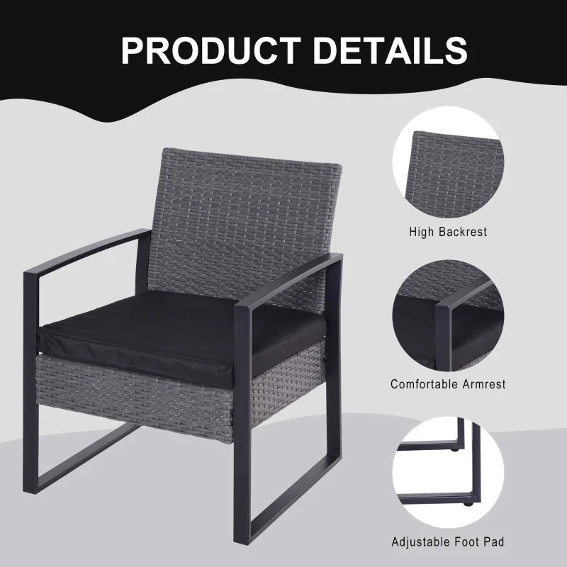 Best 2 Seater Rattan Patio Set W/ Cushions-Grey/Black - Image 6
