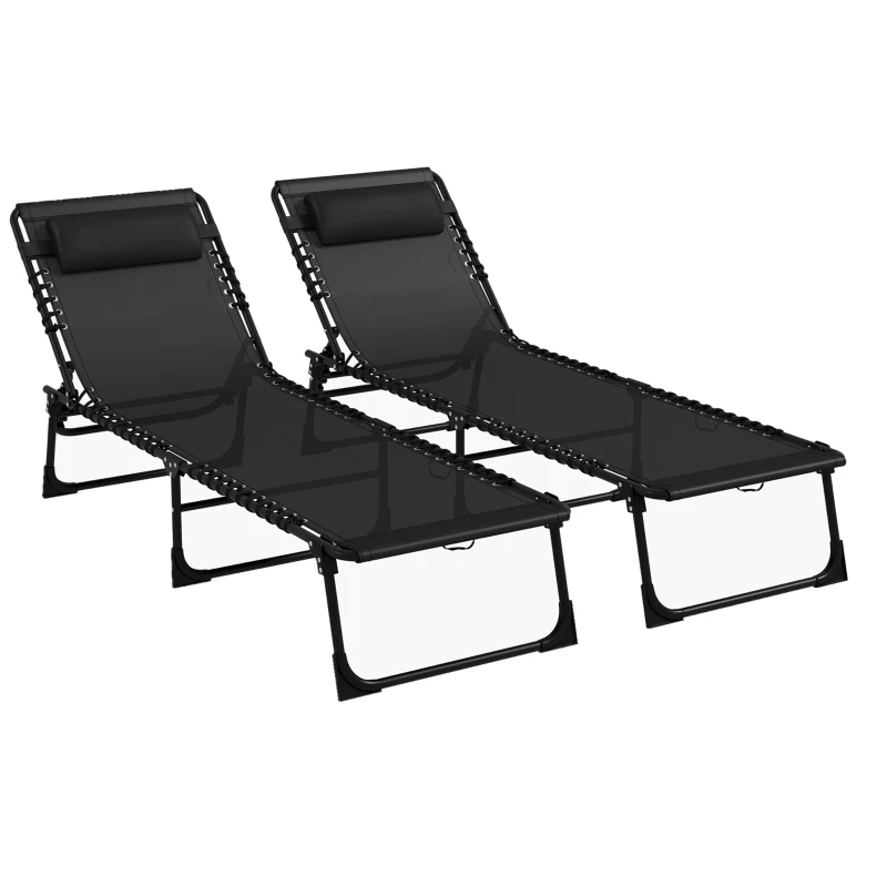 Best Set of Two Folding Sun Loungers, with Four-Position Backs - Black
