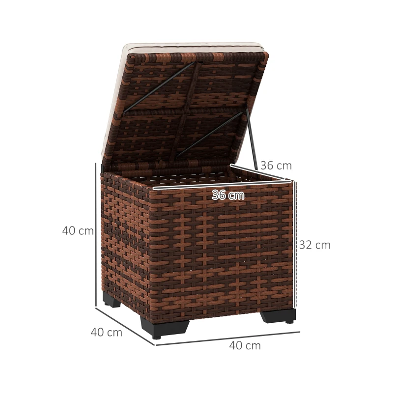 Best Set of 2 Rattan Storage Ottoman, Outdoor Footstool with Removable Cushions, Garden Storage Seat for Balcony, Poolside, Living Room, Beige - Image 3