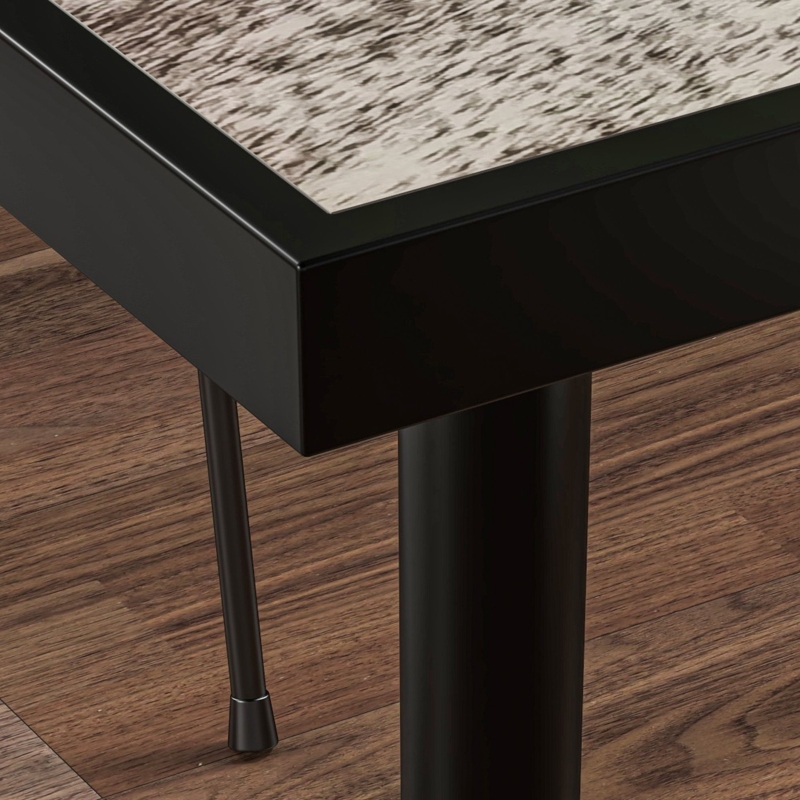 Best Square Garden Table, Outdoor Dining Table for 4 with Marble Effect Tempered Glass Top and Steel Frame for Patio, Grey - Image 9