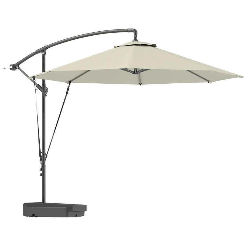 Best 3(m) Garden Cantilever Parasol with Fillable Base, Wind Protection Strap, Cover, Round Banana Hanging Umbrella with Crank Handle and Tilt, Patio Umbrella for Outdoor Sun Shade, UPF50+, Cream