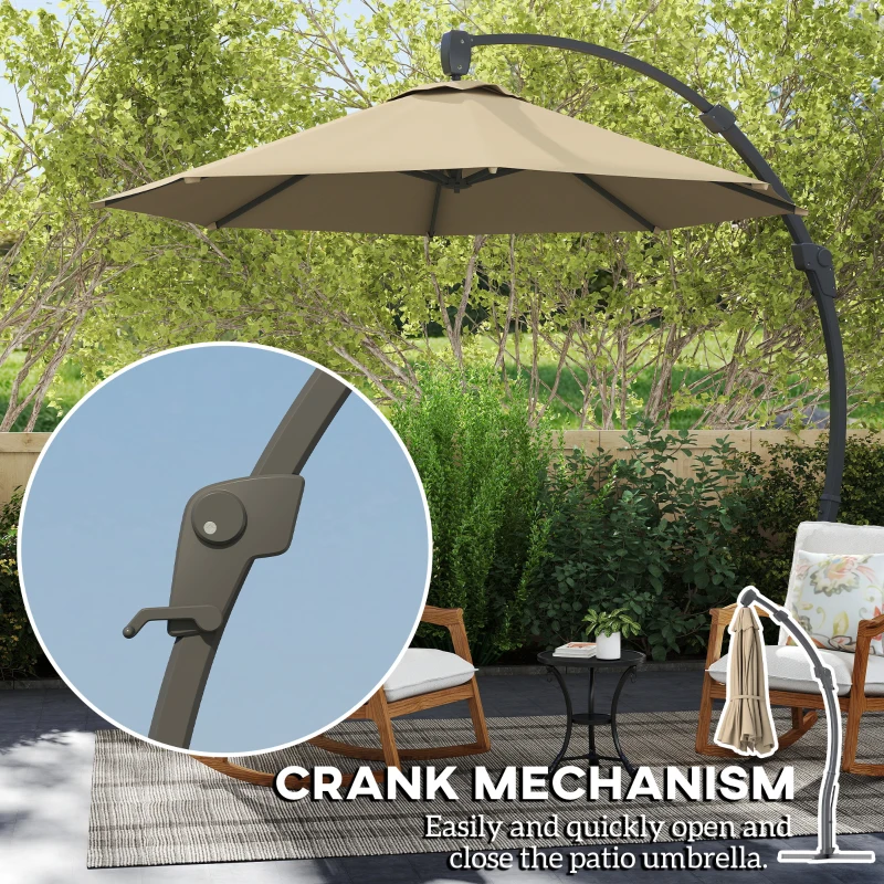 Best 3(m) Garden Cantilever Parasol, Round Overhanging Umbrella with Crank Handle, Cross Base, Aluminium Frame and 360° Rotation, Banana Patio Umbrella for Outdoor Sun Shade, Khaki - Image 6