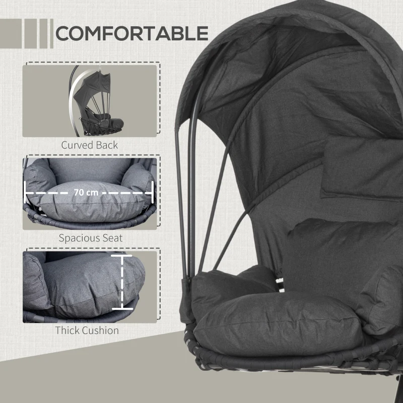 Best Hanging Egg Chair Swing Hammock Chair with Stand, Cushion and Retractable Canopy, for Indoor and Outdoor, Grey - Image 5