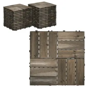 Best 27 Pcs Wooden Interlocking Decking Tiles, Outdoor Flooring Tiles for Patio, Balcony, Terrace, Hot Tub, 30 x 30 cm per Piece, 2.5㎡ per Pack, Charcoal Grey