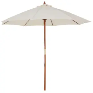 Best 2.5m Garden Parasol Umbrella, Outdoor Market Table Umbrella with Wooden Pole & 8 Fibre Glass Ribs, Round Sun Shade Canopy, Off-White