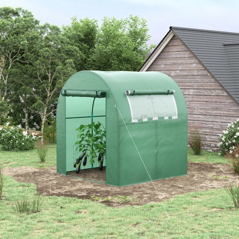 Best Walk in Polytunnel Greenhouse, Green House for Garden with Roll-up Window and Door, 1.8 x 1.8 x 2 m, Green - Image 2